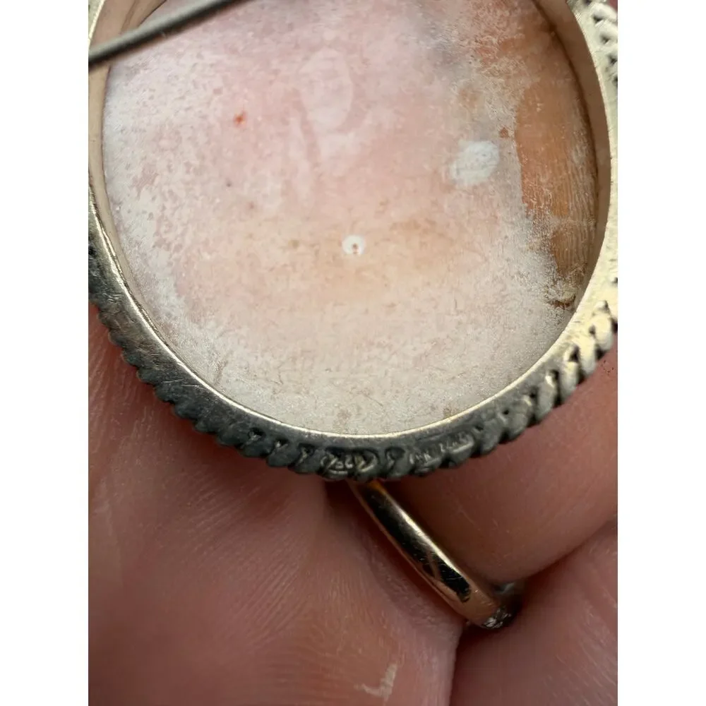 vintage hand-carved shell cameo brooch set in a .925 sterling silver frame